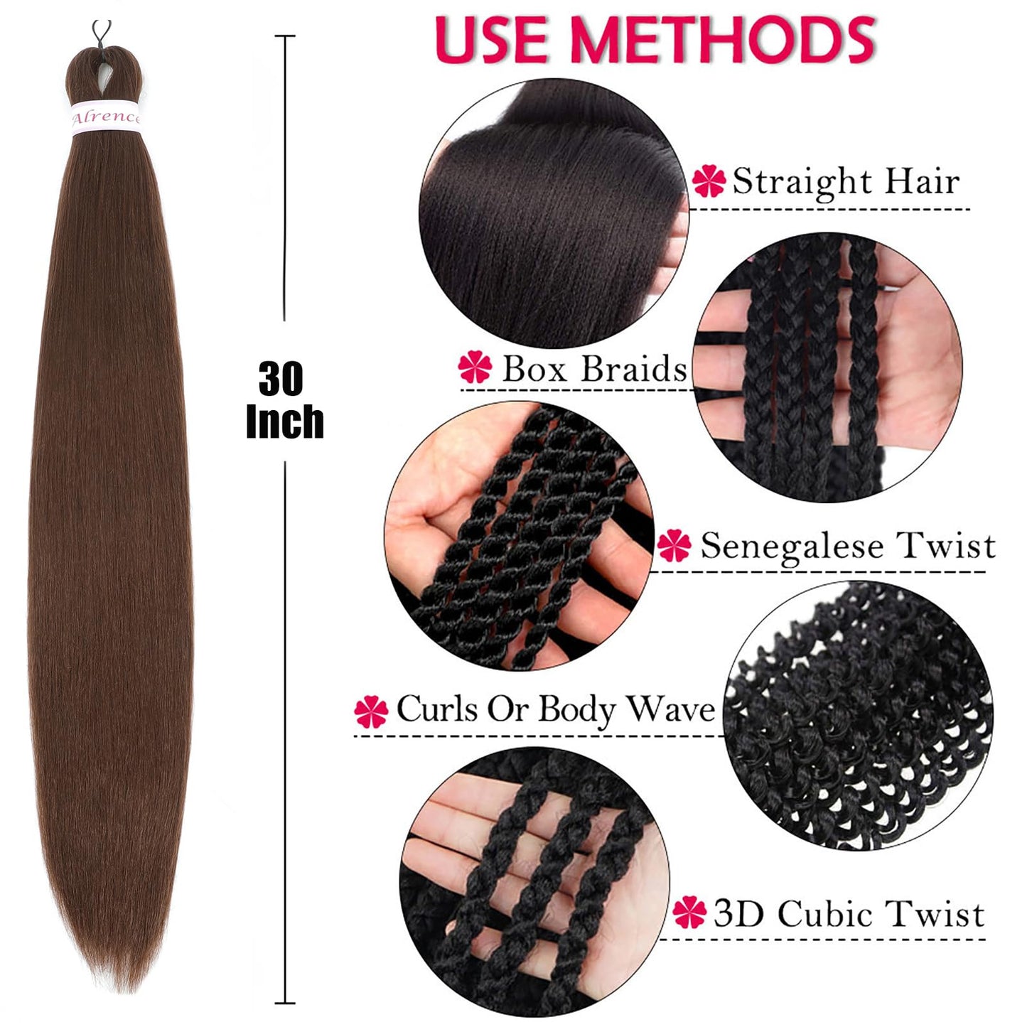 Alrence Pre Stretched Braiding Hair Long Braid 30 Inch 8 Packs Professional Braiding Hair Extensions Synthetic Crochet Twist Braids (30 Inch, 8#)