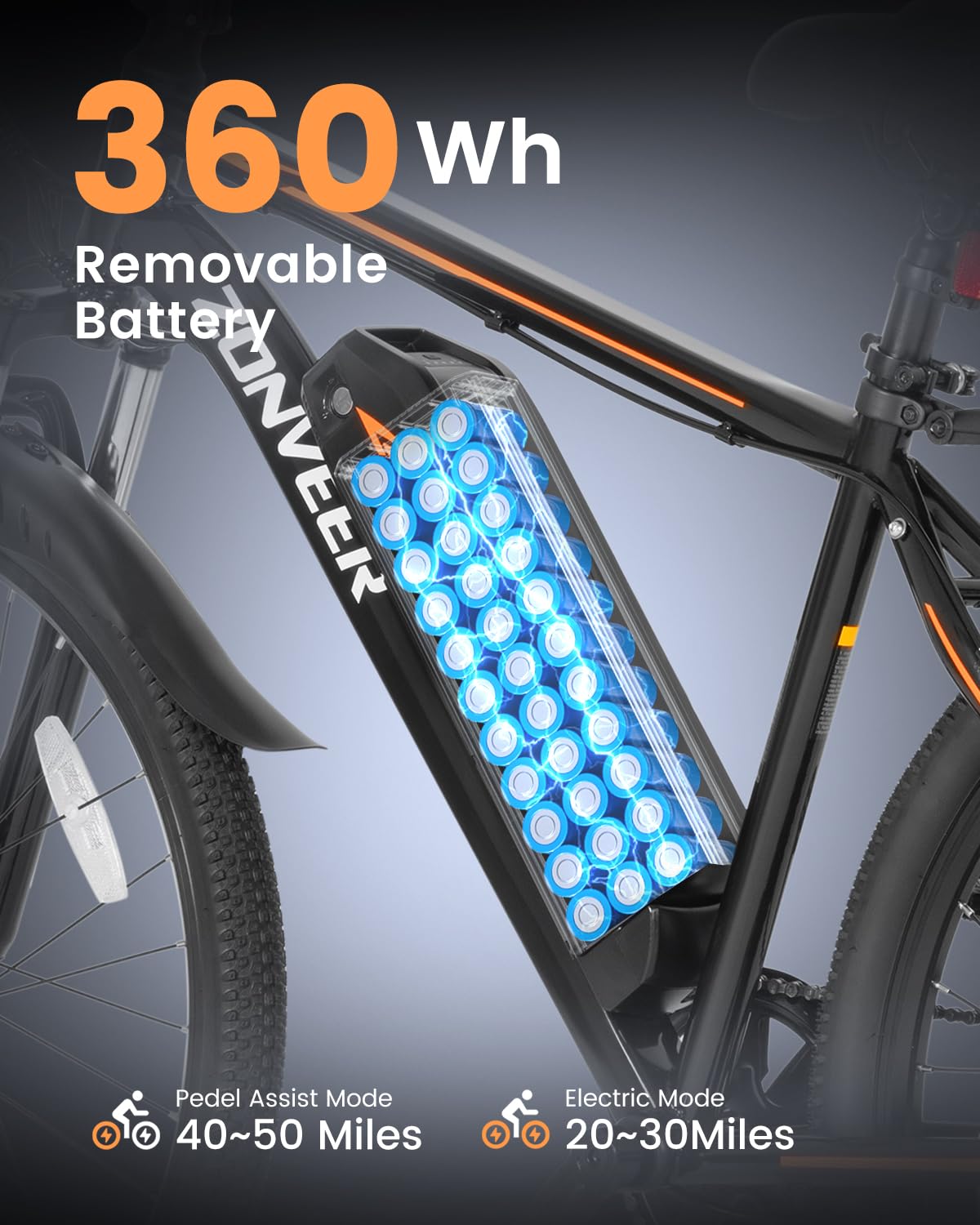 zonveer 26" Electric Bike for Adults, 36V/10AH Removable Battery, Peak 500W Brushless Motor, 20MPH 40 Miles Commuting Range, Front Fork Suspension, Shimano 7 Speed, UL2849