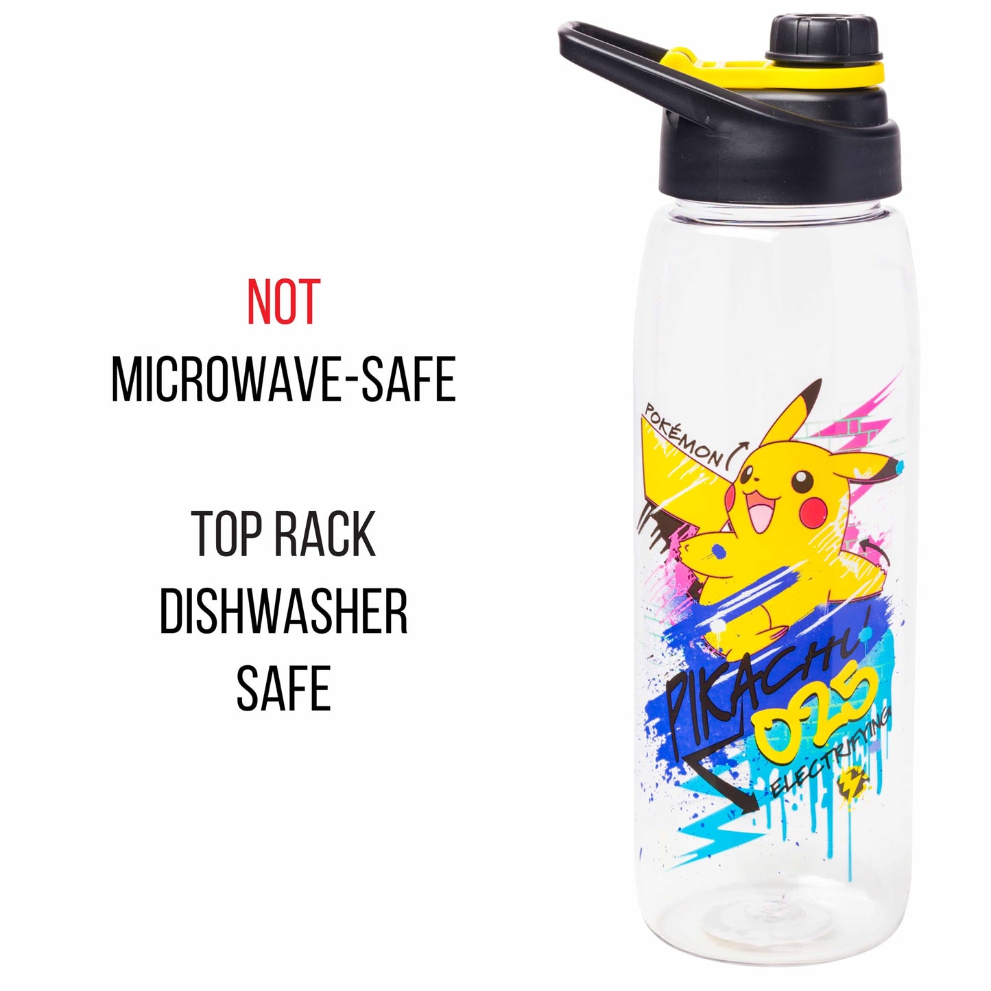 Silver Buffalo Pokémon Skate Graffiti Electrifying Pikachu Tritan Water Bottle, Screw Top Lid, 28 Ounces