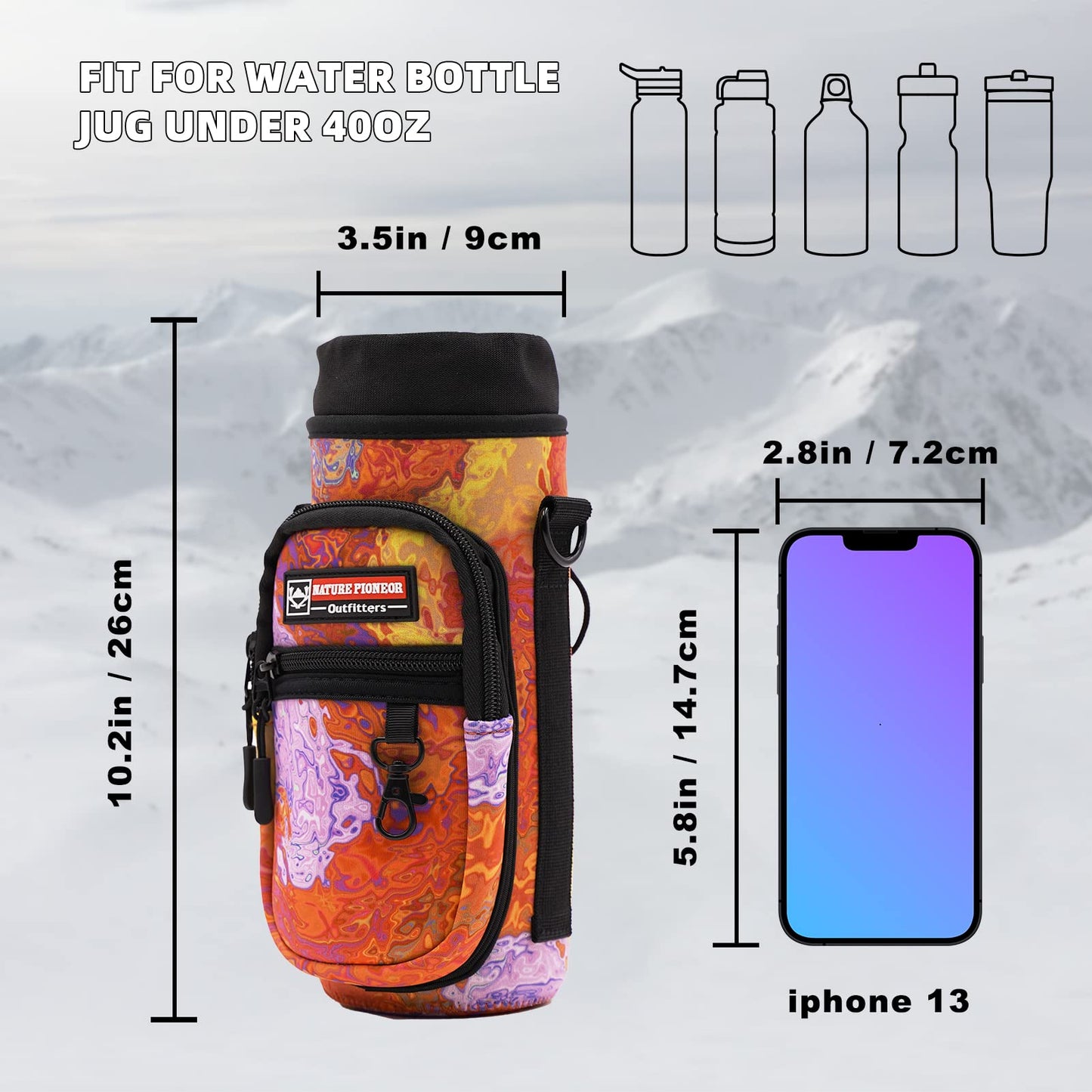 NATURE PIONEOR Water Bottle Carrier Holder Sleeve with Adjustable Strap25 32 40 oz, Insulated Water Bottle Holder Sling Bag
