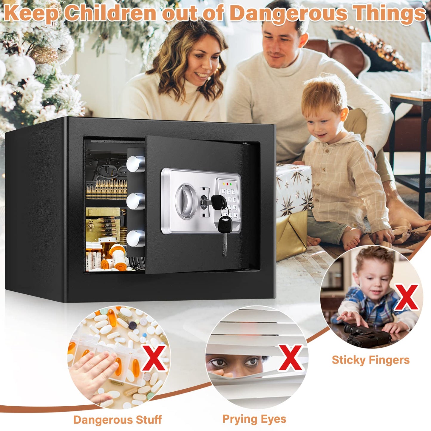 1.2 Cubic Personal Home Safe Box Fireproof Waterproof with Fireproof Bag, Fireproof Safes for Home with Removable Shelf, Fireproof and Waterproof Safe for Money Firearm Medicine Jewelry Document