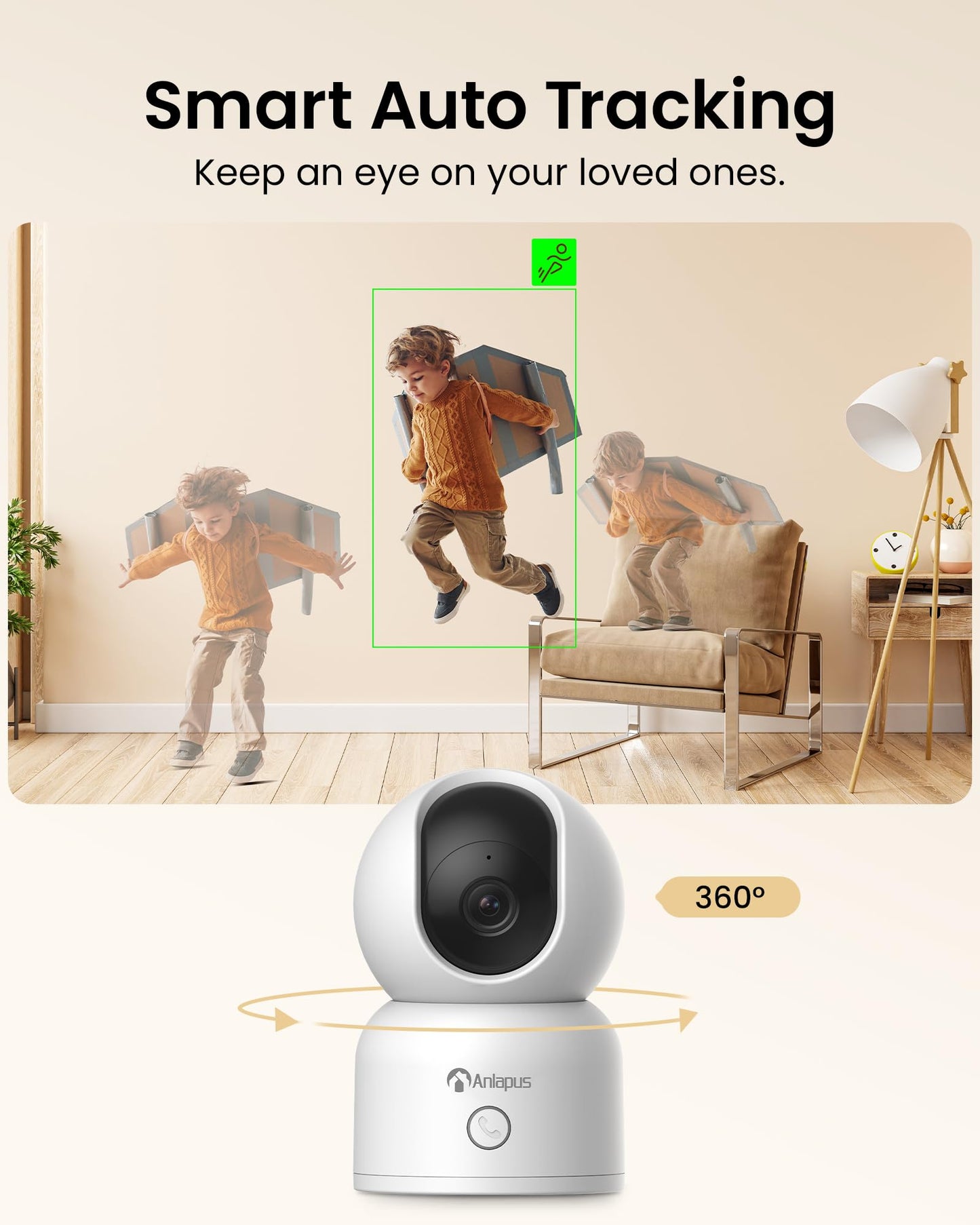 Anlapus 4 x 2MP Home Security Indoor Camera, C518 1080p Pan/Tilt WiFi Camera, 2.4/5 GHz 360° Plug-in Camera, Motion Detection, One-Touch Call, Auto Track, Night Vision (Memory Card Not Include)