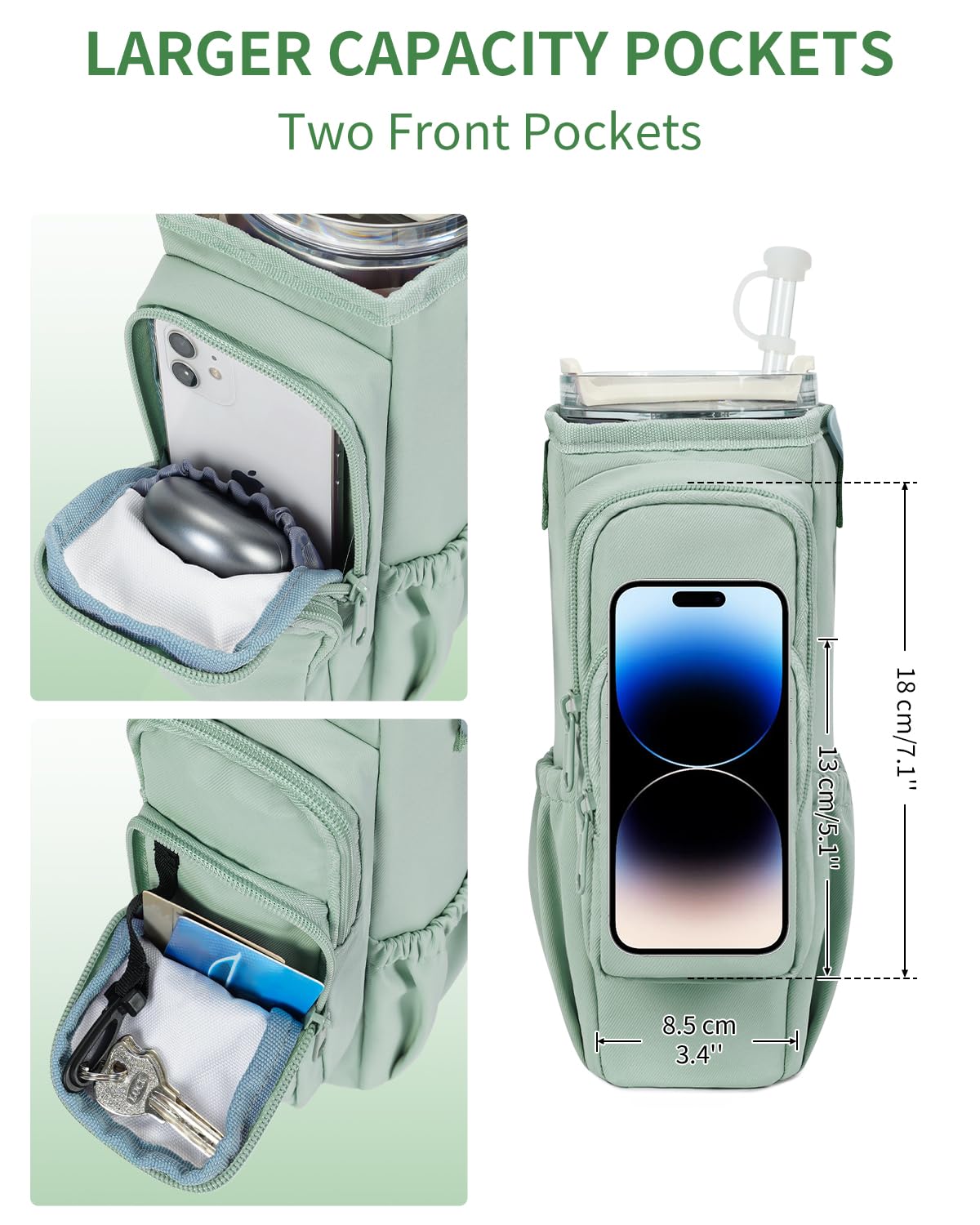 sportsnew Water Bottle Carrier Bag with Phone Pocket for Stanley Brumate era 40oz Insulated Water Bottle Holder Pouch with Strap Water Bottle Bag with Straw Cover for Stanley Cup Accessories
