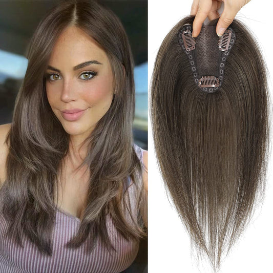 Aimeolyn Hair Toppers for Women Real Human Hair,Hair Toppers for Women No Bangs Top Hair Extensions Hair Pieces for Thinning Hair Wiglets Upgrade Lace Base Premium Remy Hair Toppers 12inch