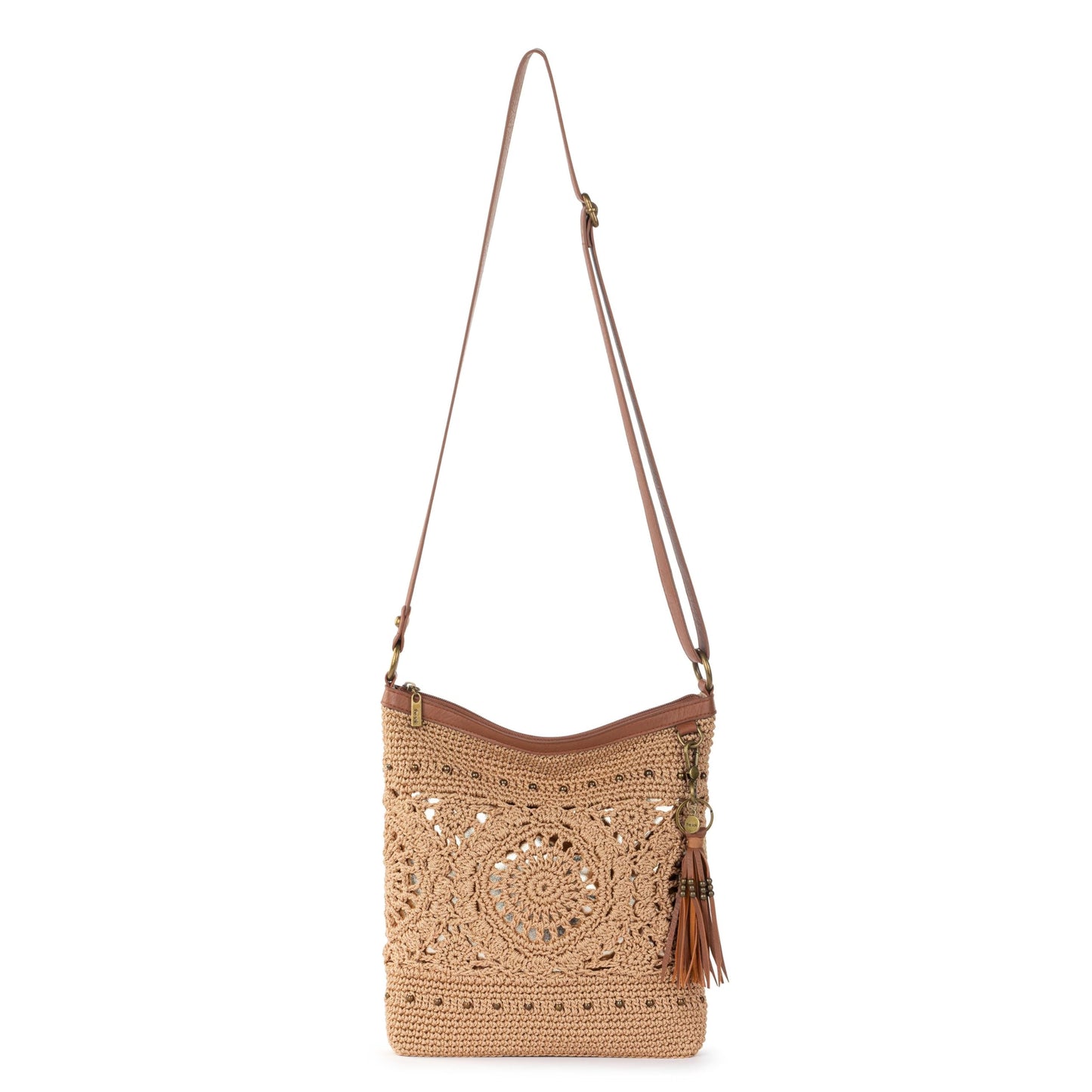 The Sak Lucia Leather Crossbody Purse - Hand Crochet Women's Handbag for Everyday & Travel - Cross Body Bag With Zipper