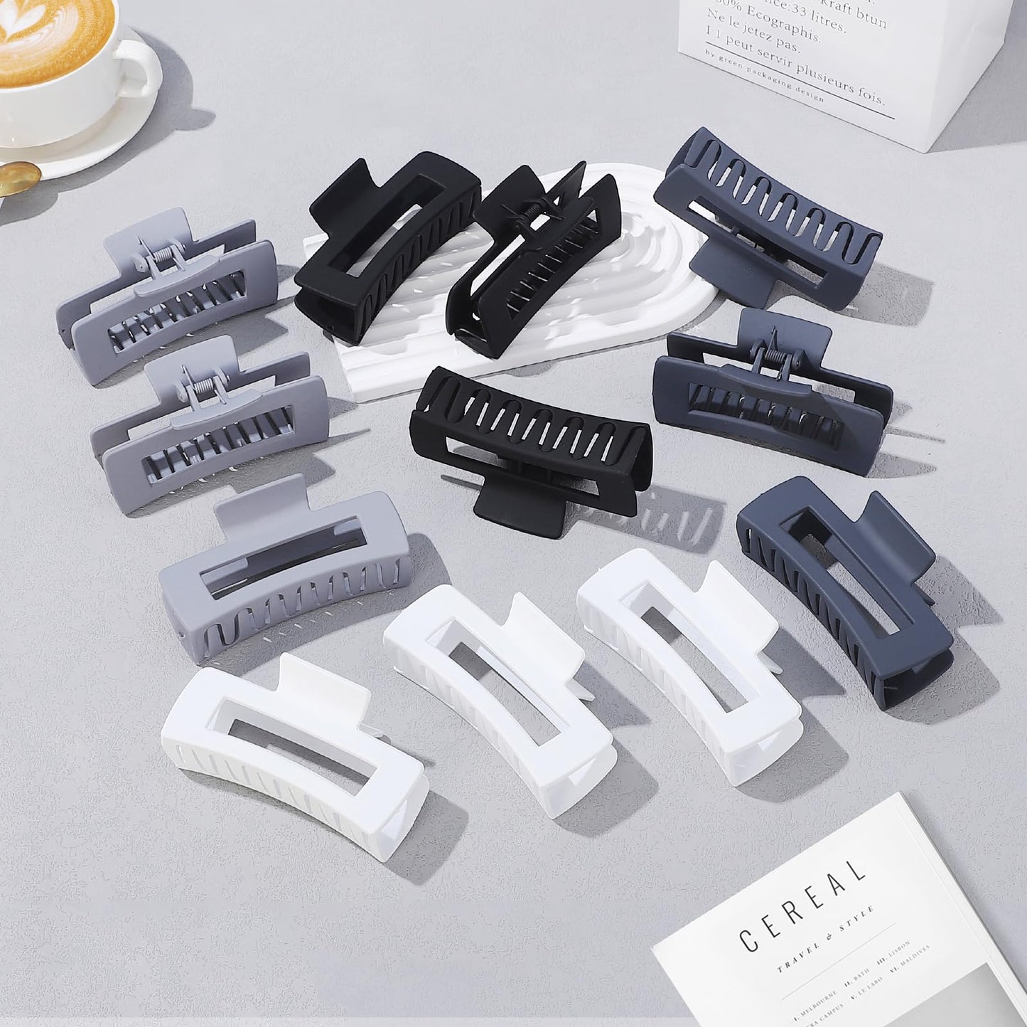Sisiaipu 4.1 Inch Big Hair Clips 12 Pcs Large Hair Claw Clips for Thick Hair Square Claw Clips Bulk Hair Accessories for women and Girls - Grey