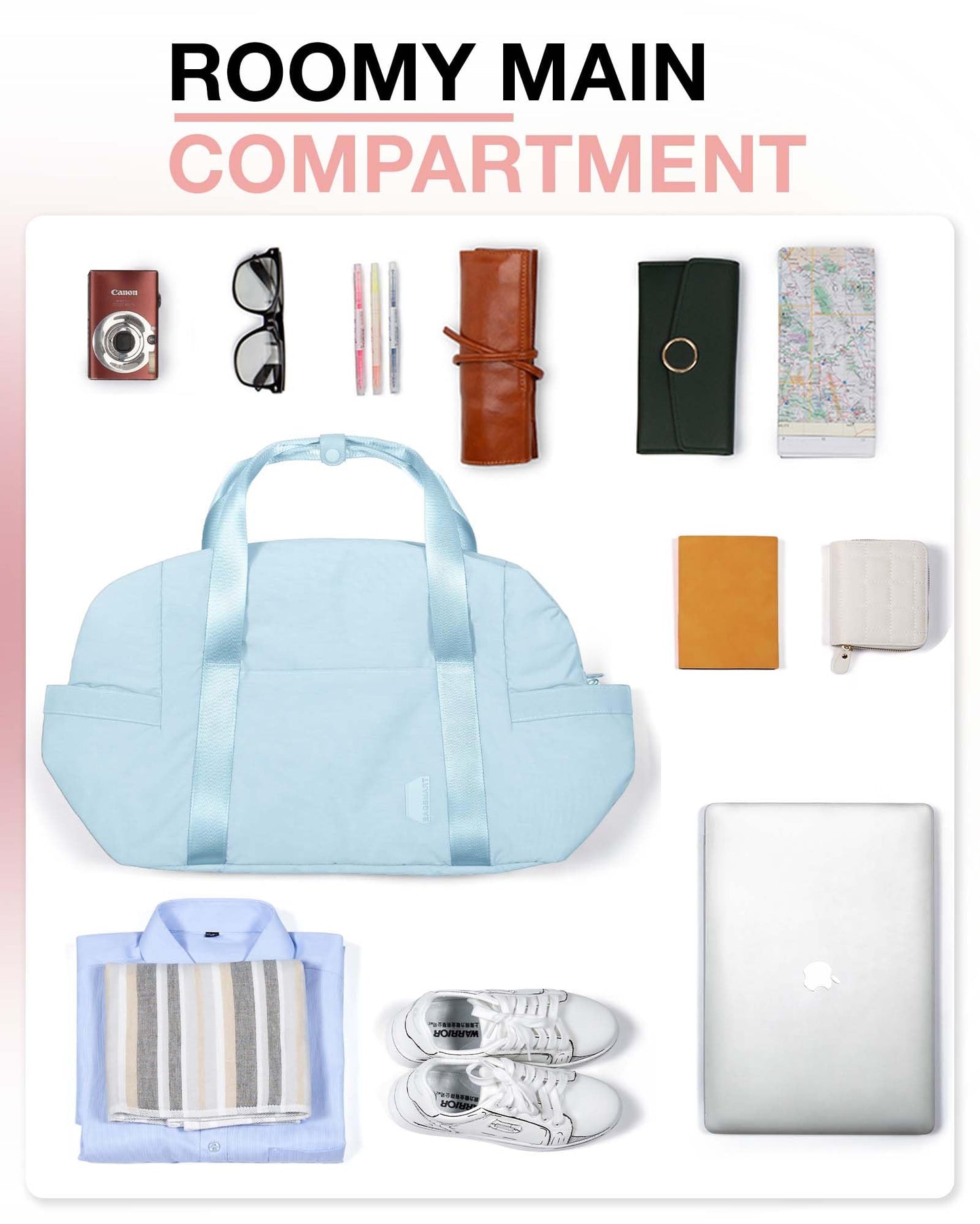 BAGSMART BAGSMART Gym Bag for Women, Carry on Weekender Overnight Bag, Travel Duffel Bags, Personal Item Travel Bag Tote Bag Workout Dance Bag, Light Blue-34L