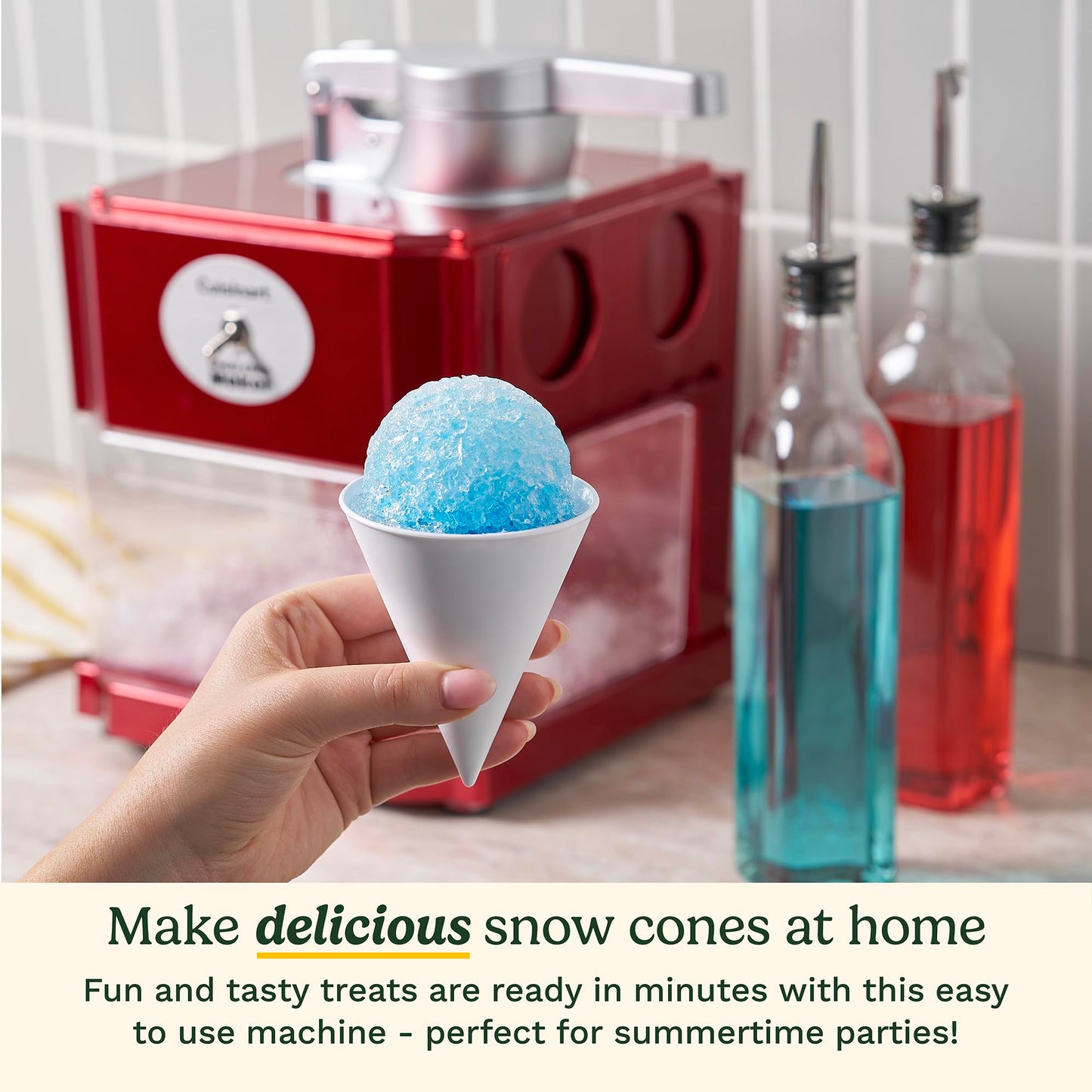 Cuisinart Snow Cone Machine, Home Shaved Ice Maker for Snow Cones, Snow Cone Maker with Reuseable Paper Cups, Makes 5 Icy Cones for Slushies, Frozen Drinks , Red, SCM-10P1