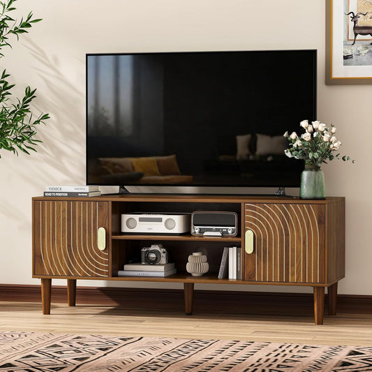 Algherohein 43" TV Stand for TVs up to 55 Inch, Entertainment Center with Storage and Adjustable Shelves, Modern Media Console for Living Room, Walnut