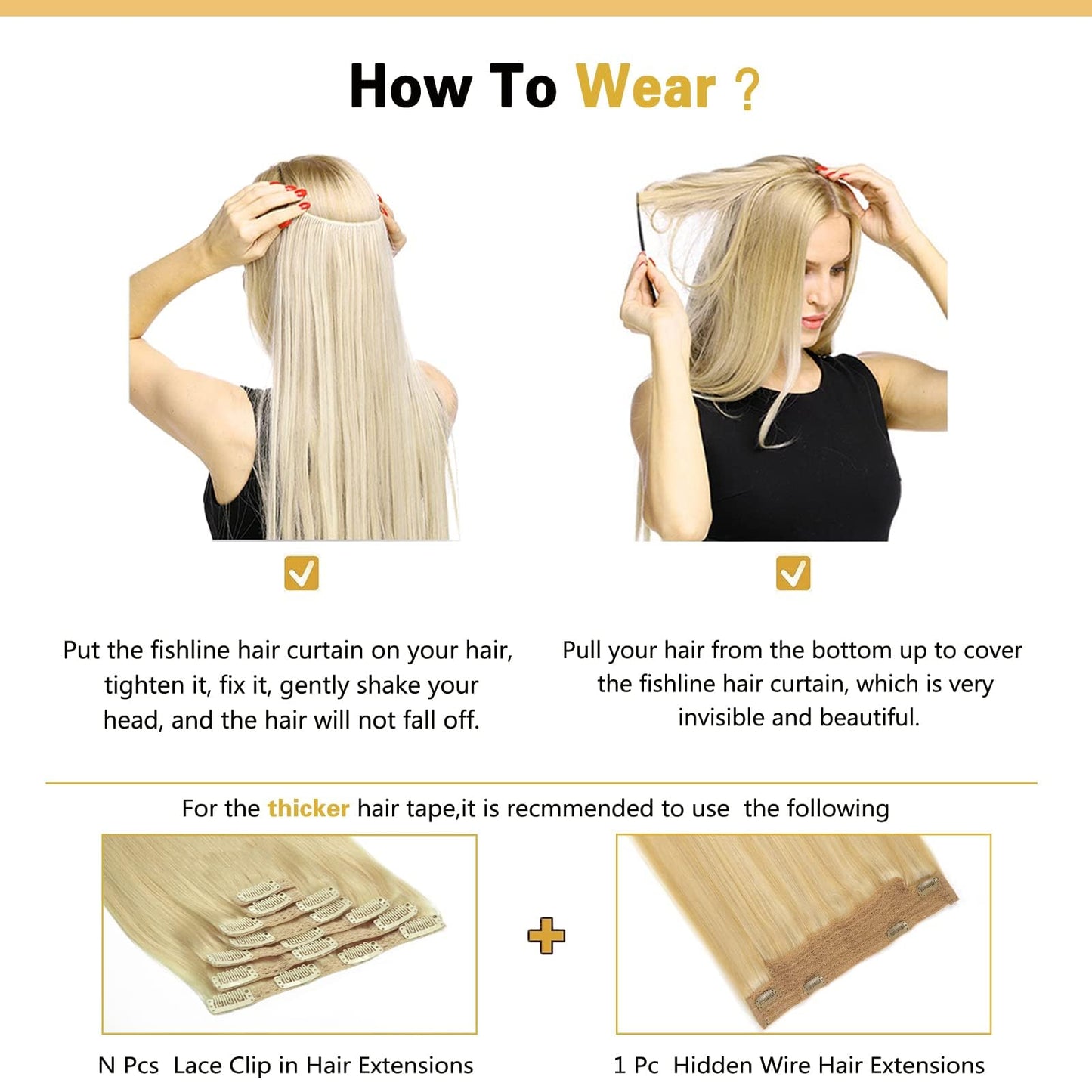 Anrosa Fish Line Hair Extensions Real Human Hair Chocolate Brown Color 4 Hidden Wire Hair Extensions Headband Adjustable Size Removable Secure Secret Extensions Human Hair 14 Inch 75g