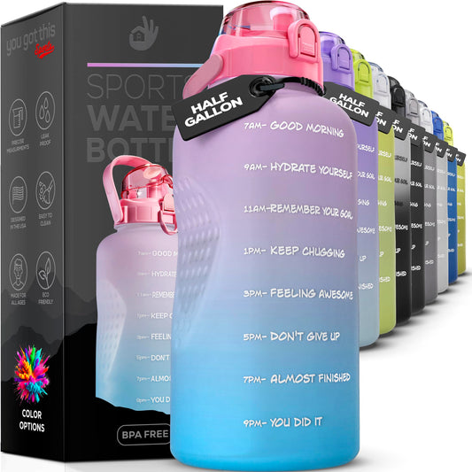 YOU GOT THIS LIVING Motivational Water Bottle with Time Marker,Half Gallon Water bottle with Straw 64 oz/2.2L Gym Water Bottle, Achieve All-Day Hydration SpillProof, BPA FREE