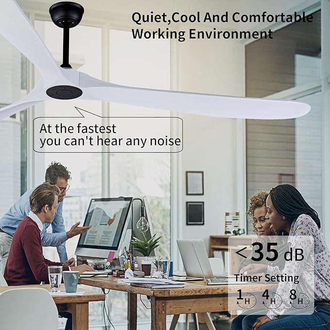 Bigzone 88" Indoor Ceiling Fan With Remote Control, DC Motor Quiet Energy Saving,3 White Balsa Wood Blades,Outdoor/Indoor Ceiling Fan With Reversible Blades