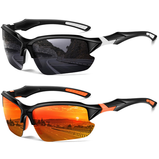 DioKiw 2PACK Sports Polarized Sunglasses for Men Cycling Running Fishing UV400 Protection Sun Glasses Lightweight Half Frame Goggles