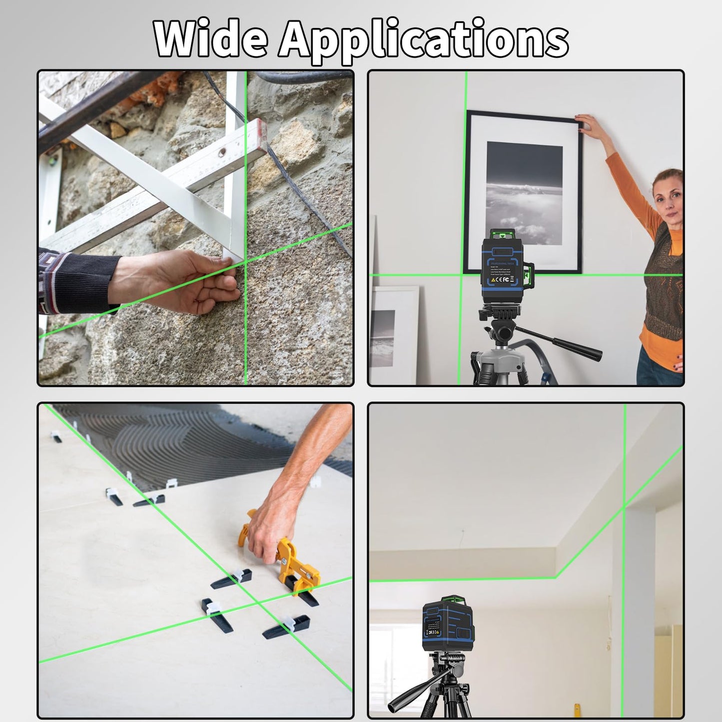 APOWER Laser Level 360 Self Leveling, 3 x 360°Cross Line Laser for Pictures Hanging, Floor Tile, DIY Projects and Home Renovation, L-Magnetic Bracket, Green Lazer Leveler Tool