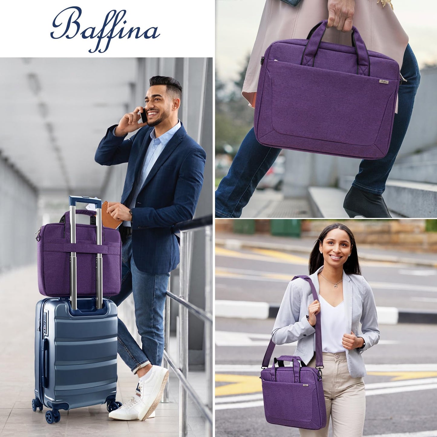 BAFFINA 17 17.3 Inch Laptop Shoulder Bag for Men Women,Waterproof Computer Carrying Case Messenger Bag with Strap for 17-18" HP Dell,Laptop Briefcase for Office business Travel College School,Purple