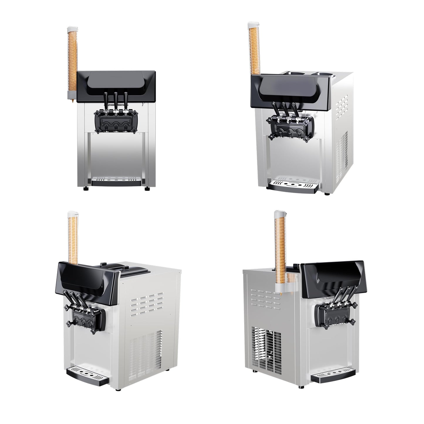 Soft Serve Ice Cream Machine Commercial & Home Use - 2+1 Flavors, 2200W, 5.3-7.4Gal/Hour | Auto Clean, Quiet Operation | Countertop Ice Cream Maker for Shops, Cafes, Parties