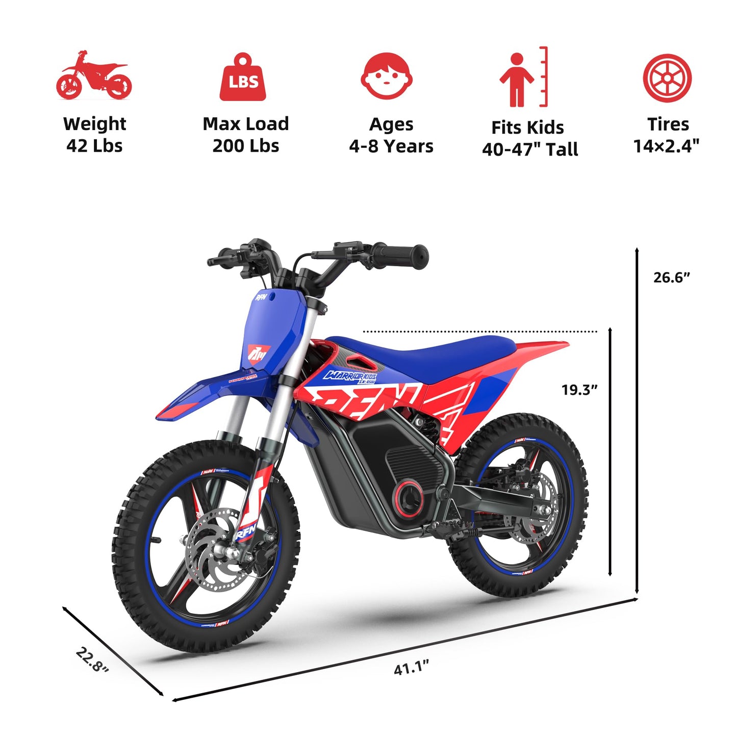 RFN SX-E500 36V Electric-Dirt-Bike, MAX 700W Electric Motorcycle 21.7 mph Max Speed & 15.5 Mile Range, 3-Speed Electric Bike for Kids Ages 4-8