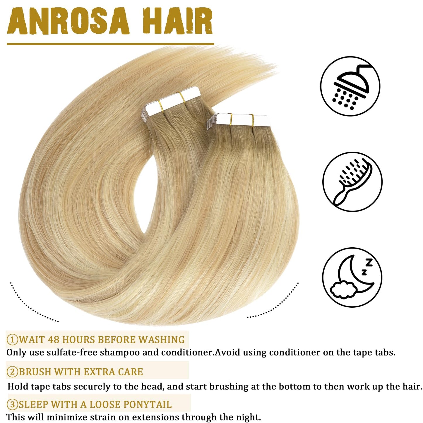 Anrosa Tape in Human Hair 14 Inch Balayage Seamless Tape On Hair Skin Weft Hair Extensions Color 8 Ash Brown Fading to 12 Dark Dirty Blonde Highlight 60 Platinum Straight Hair 50 Gram Brazilian Hair