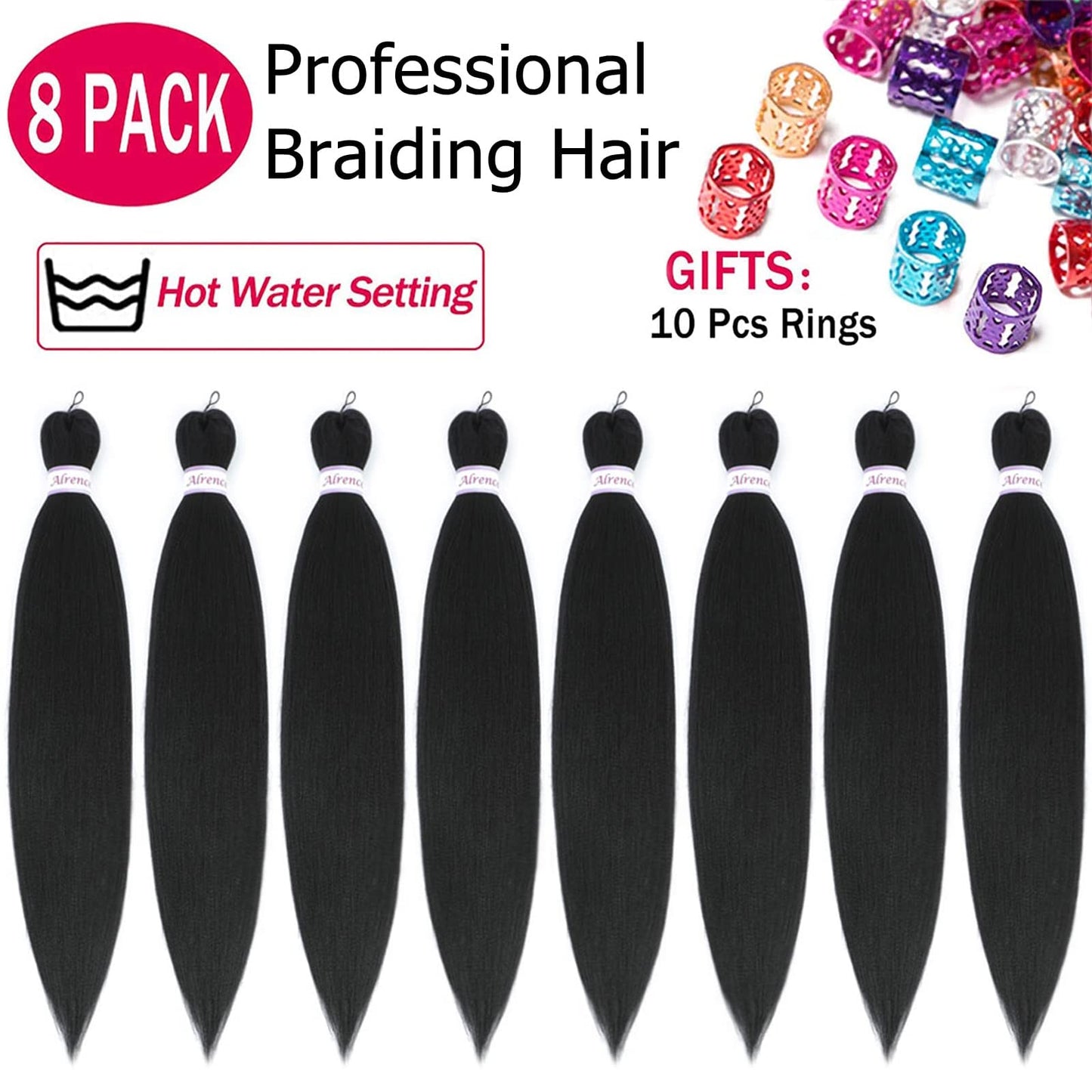 Alrence Pre Stretched Braiding Hair Long Braid 22 Inch 8 Packs Professional Braiding Hair Extensions Synthetic Crochet Twist Braids (22 Inch, 1B#)