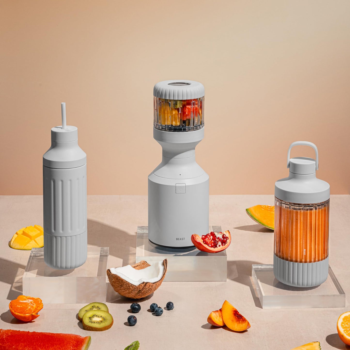 Beast Blender Tonal | Kitchen Countertop Design | Blend Smoothies and Shakes, Dressings, Sauces, Dips | Stainless Steel Bottle | Straw Cap and Straws Included | 1000W (Pebble Grey)