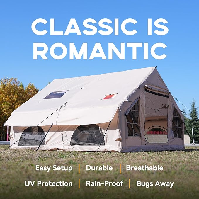 Inflatable Camping Tent with Pump,4-6 Person Waterproof Blow Up Air Tent for Camping Hiking,Easy to Set Up 4-Season Inflatable House Tent with Oversized Canopy.
