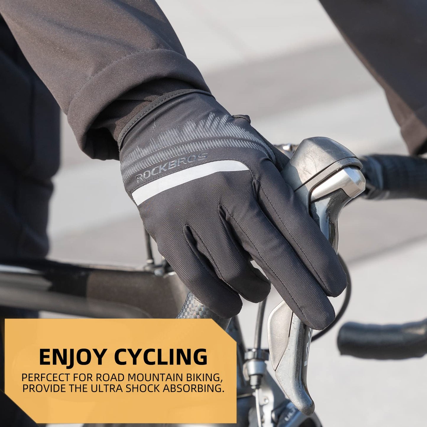 ROCKBROS Mountain Bike Gloves for Mens Cycling Glove Touch Screen Anti-Slip MTB Road Biking Gloves Breathable Full Finger Bicycle Gloves for Outdoor Sports