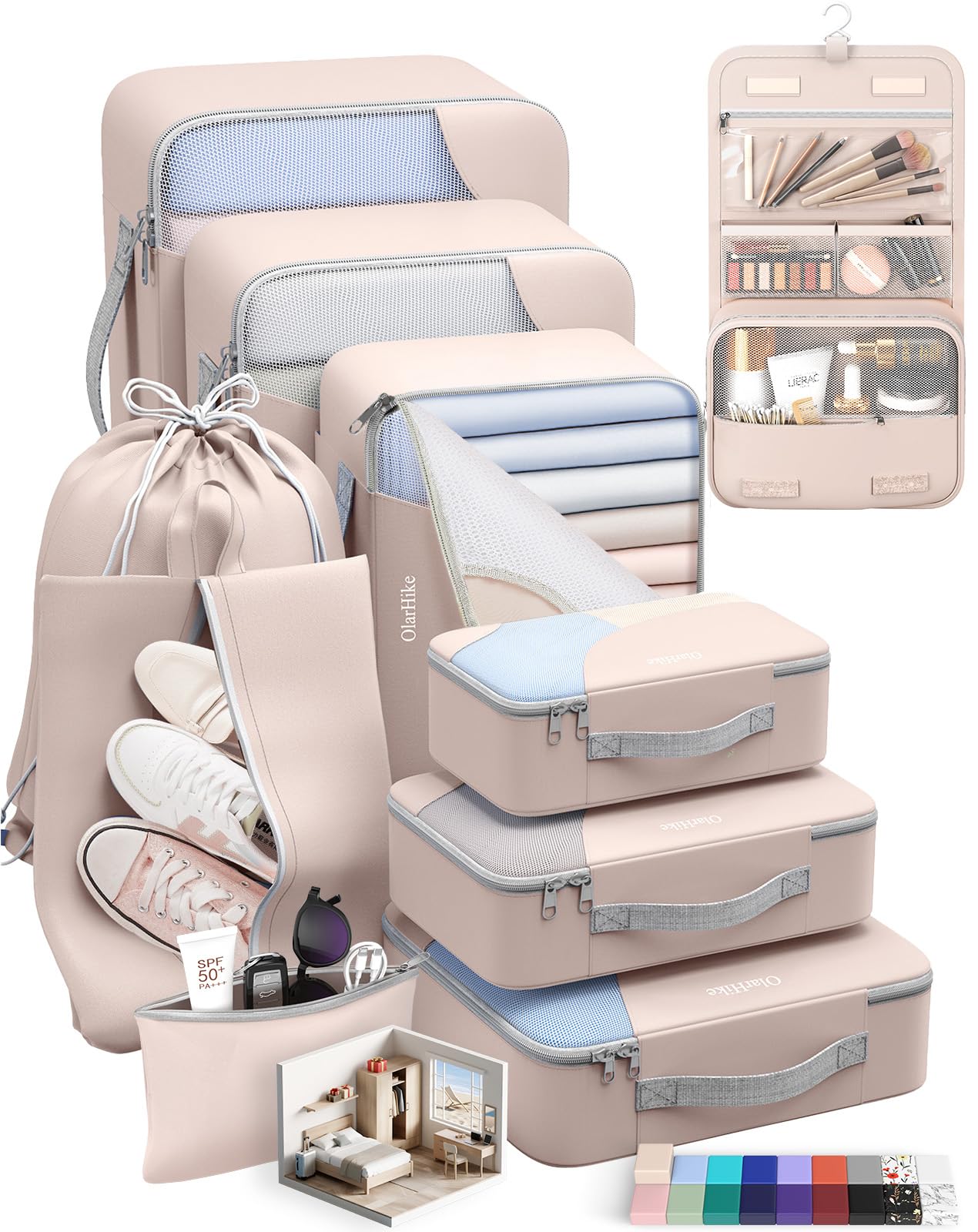 ALL INCLUDED 10 Set Durable Packing Cubes for Suitcases,Gifts for Women Mom, UPGRADED Anti-Tear Stitching, NEW Improved Luggage Packing Organizers for Travel Accessories (Beige)