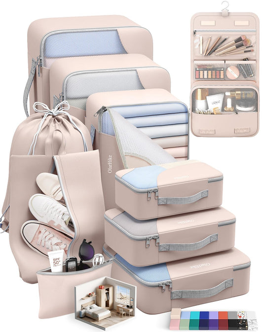 ALL INCLUDED 10 Set Durable Packing Cubes for Suitcases,Gifts for Women Mom, UPGRADED Anti-Tear Stitching, NEW Improved Luggage Packing Organizers for Travel Accessories (Beige)