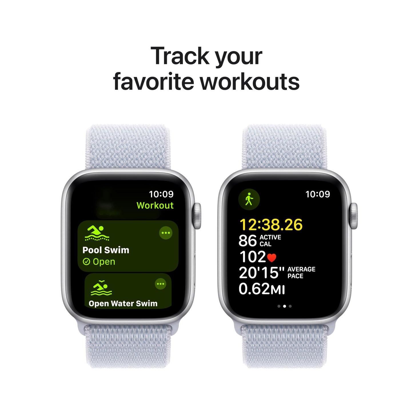 Apple Watch SE (2nd Gen) [GPS 44mm] Smartwatch with Silver Aluminum Case with Winter Blue Sport Loop. Fitness & Sleep Tracker, Crash Detection, Heart Rate Monitor, Carbon Neutral