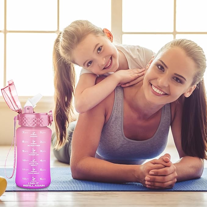 OLDLEY Kids Water Bottle for School, 12 oz (Straw Lid) BPA-Free Reusable Leak-proof Durable Tritan Plastic Water Bottles with One-handed Opening Straw Lids, Anti-dust Spout Cover (Sweet Pink)