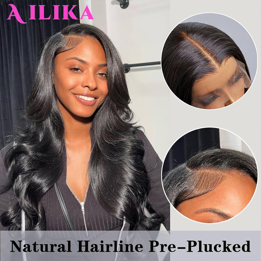 AILIKA 30 Inch13*4 HD Transparent Lace Front Wig Body Wave Human Hair Pre Plucked 180 Density With Baby Hair Natural Hairline Wig For Black Women.