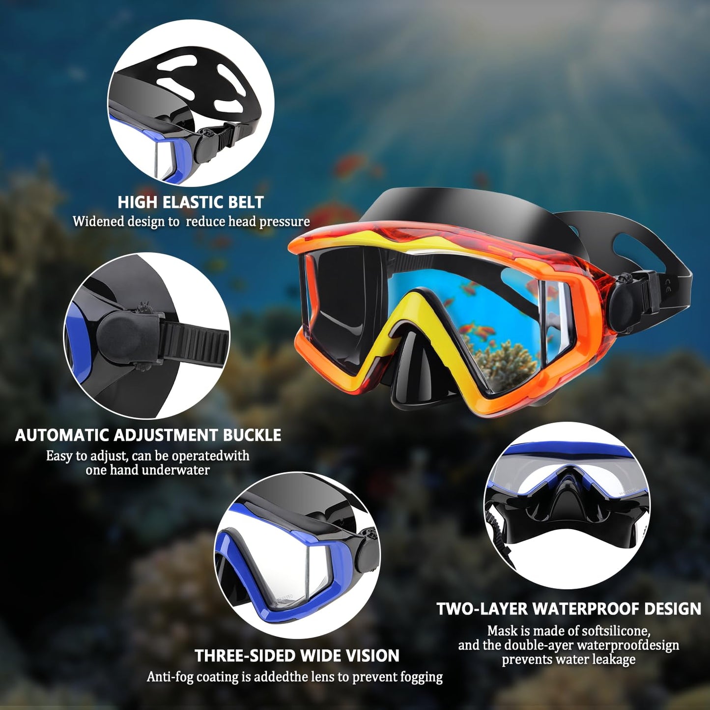 AQUA A DIVE SPORTS Diving mask Anti-Fog Swimming Snorkel mask Suitable for Adults Scuba Dive Swim Snorkeling Goggles Masks
