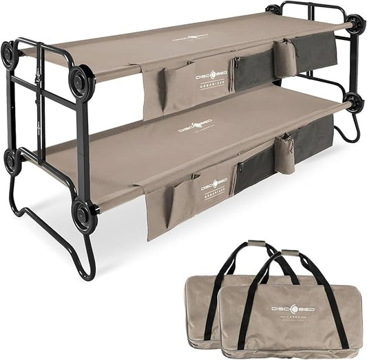 Disc-O-Bed Portable Cam-O-Bunk Bed, Large 2 Adult Sleeping Cot for Camping, Tan