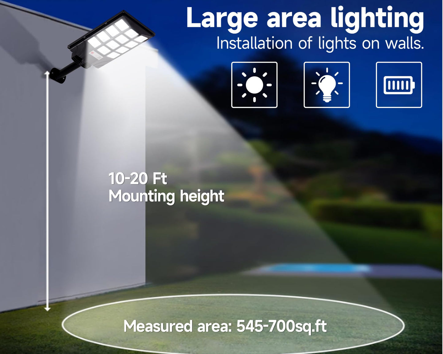 Aqraou Solar Lights Outdoor for Outside, IP66 Waterproof Solar Street Lights Outdoor with Motion Sensor & Dusk to Dawn, 6500K Security Flood Light for Yard Garden with Remote Control - 4PACK