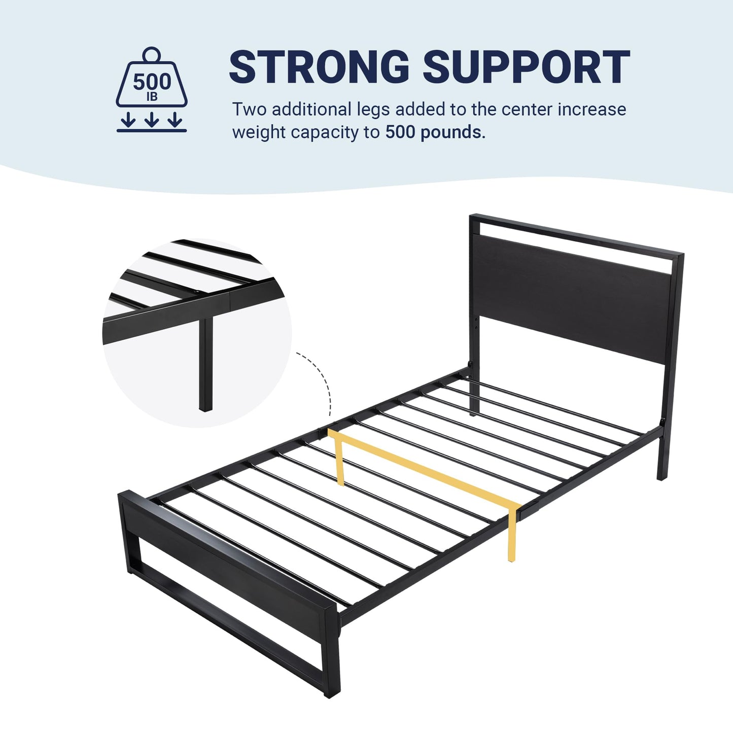 Allewie Sturdy Metal and Wooden Bed Frame with Headboard and Footboard,8.6" Underneath Space, No Box Spring Needed, Modern Design,Black,Twin