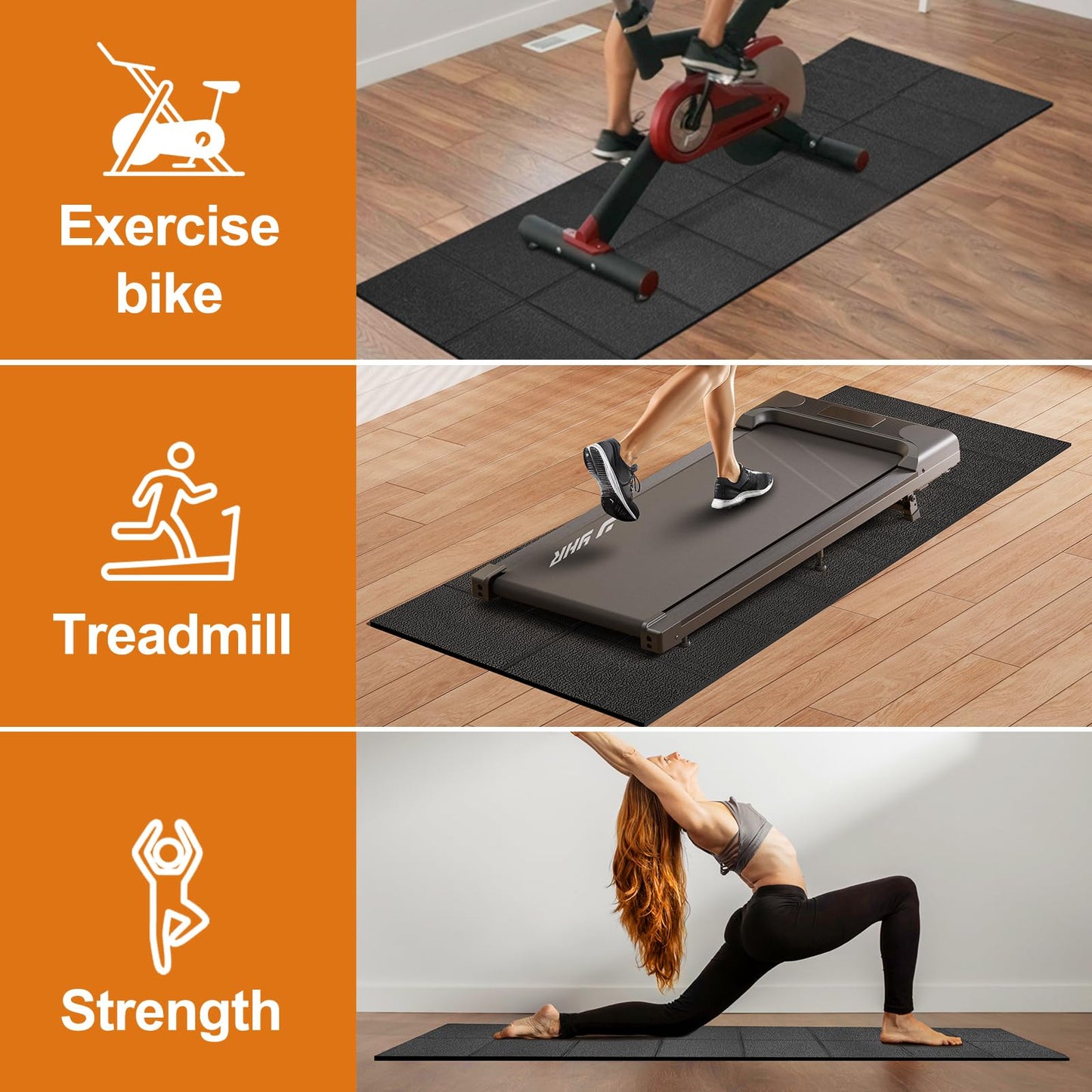HOVSCO Foldable Treadmill Mat Non-Slip Exercise Bike Mat, 1/4" Thick, 30"x63" Waterproof Walking Pad for Carpet, Hardwood Floors, Workout, Indoor Bikes, Fitness Equipment, Home Yoga