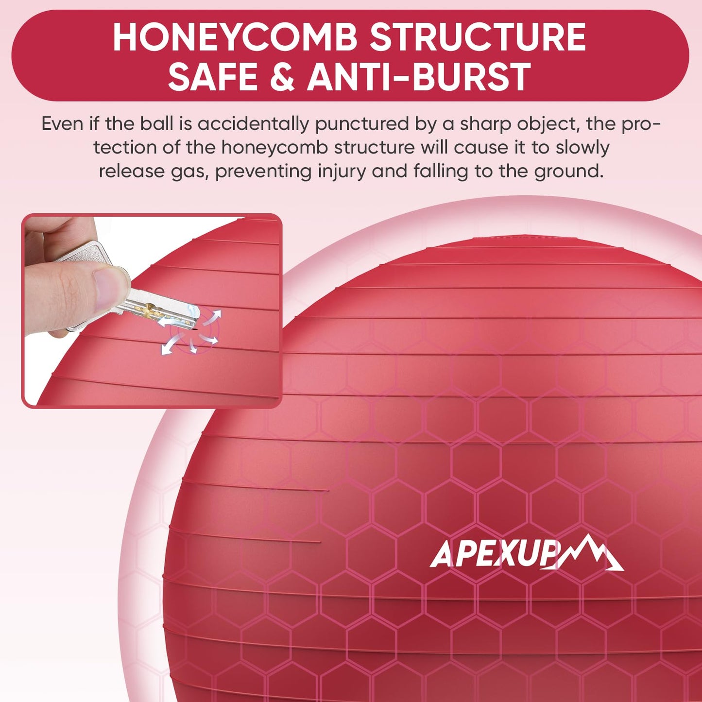 APEXUP Yoga Ball Exercise Ball, Anti Slip Stability Ball Chair, Heavy Duty Large Gym Ball for Fitness, Balance, Core Workout and Physical Therapy (S (15"~18") 45cm, Red)