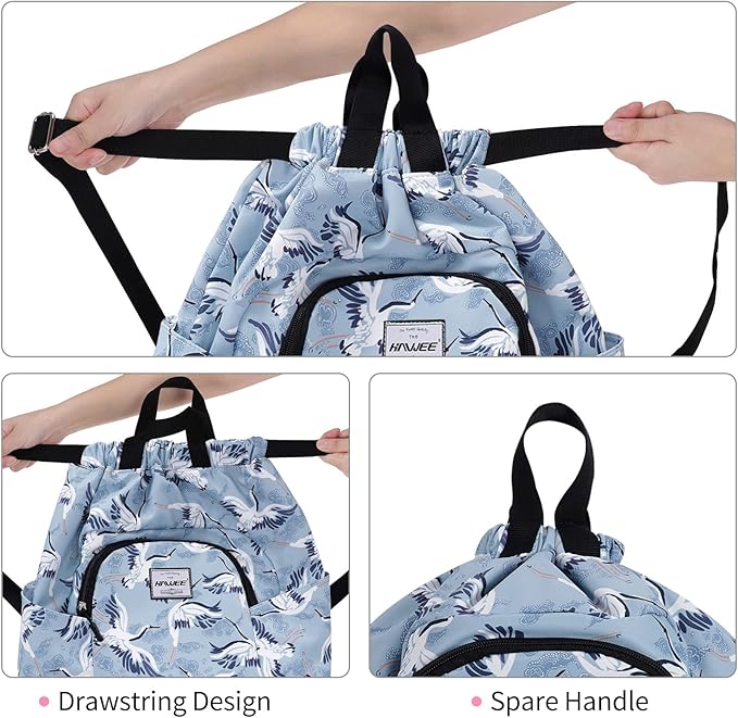 Dry Wet Drawstring Backpack with Shoe Compartment for Women Adjustable Gym Bag