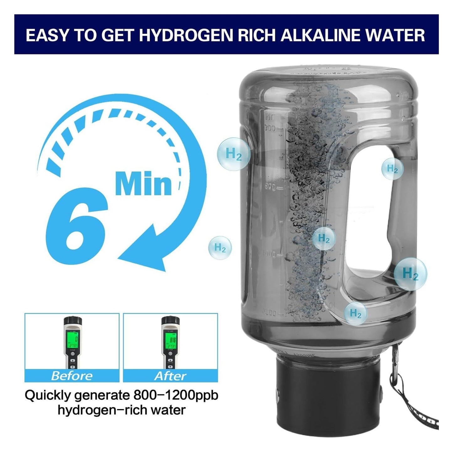 1.5L Hydrogen Water Bottle with Tech, Portable Hydrogen Generator for Home, Travel, Gym, and Outdoor Use(G)