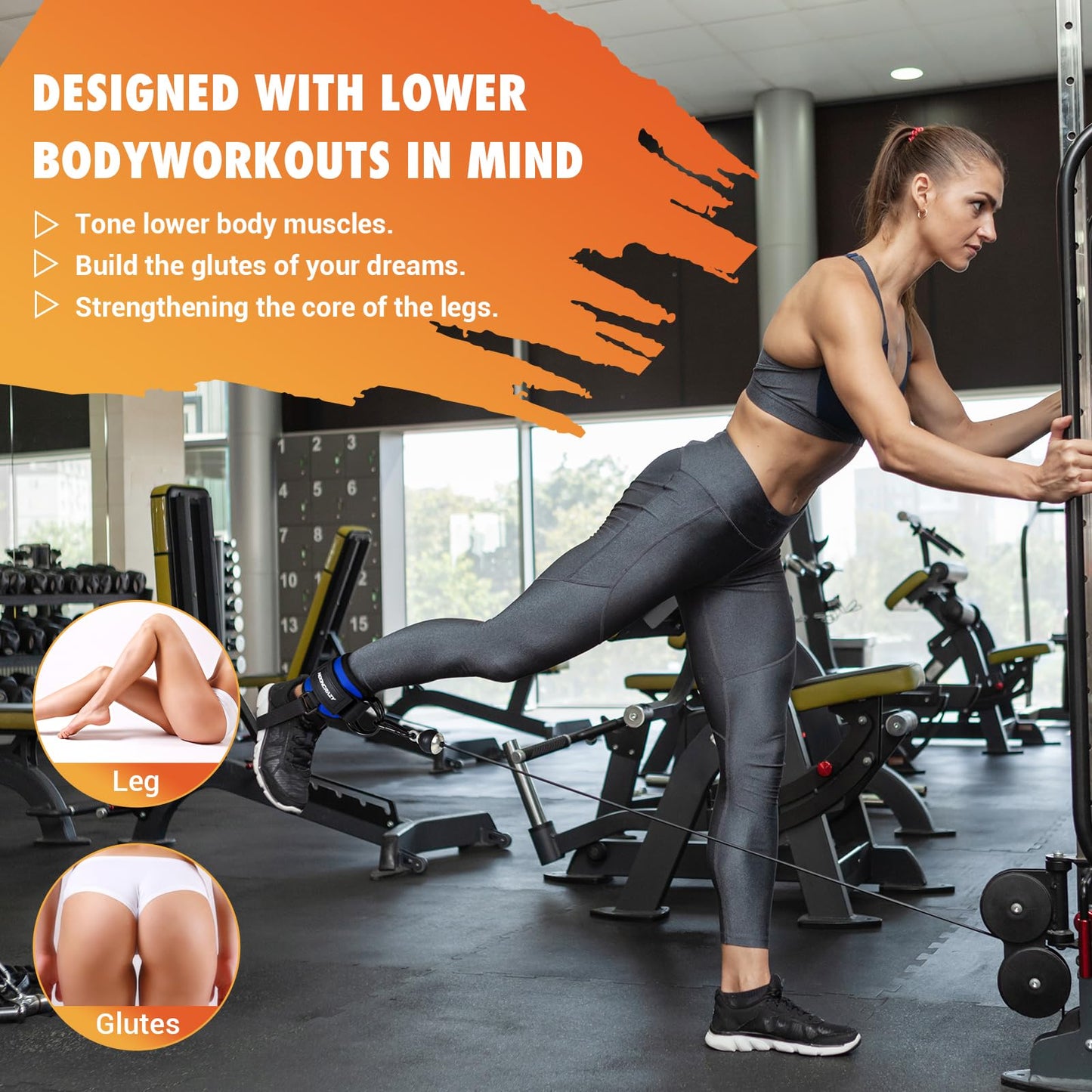 Ankle Strap for Cable Machine Women, Adjustable Gym Cable Ankle Straps for Kickbacks, Glute Workouts, Leg Extensions, Curls, Booty Hip Abductors, Ankle Cuff for Cable Machine Accessories(S-Blue)