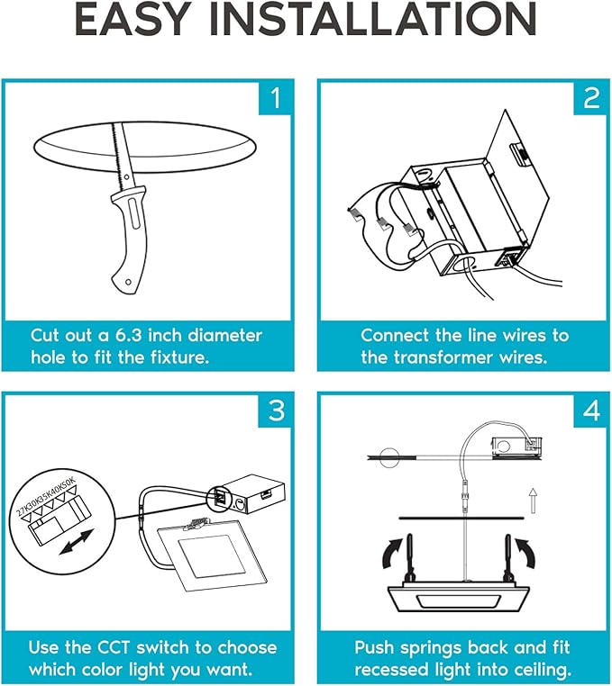 LUXRITE 16 Pack 6 Inch Ultra Thin Square LED Recessed Lighting, 5 Color Options 2700K - 5000K, Dimmable LED Downlight, 12W, IC & Wet Rated, 1000 Lumens, Canless LED Recessed Light, ETL