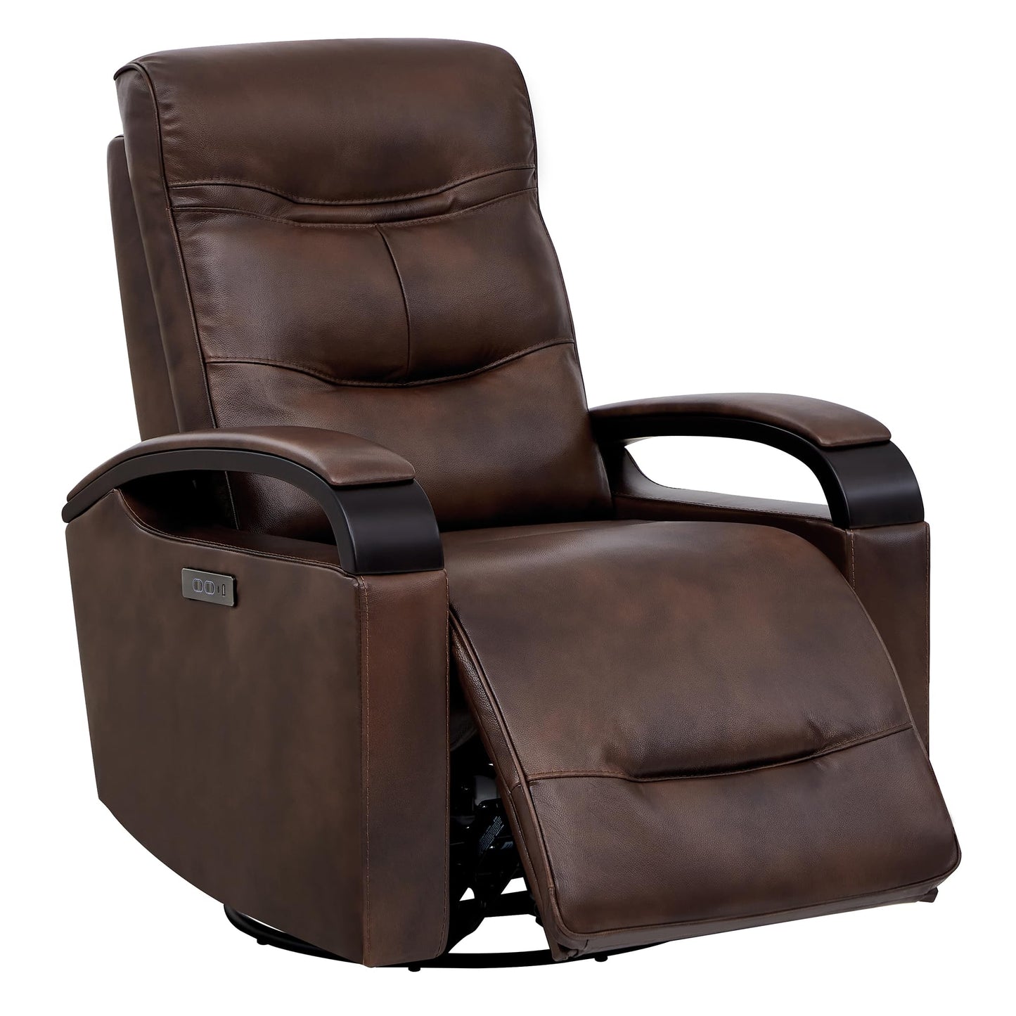 CHITA Genuine Leather Power Swivel Glider Rocker Recliner, FSC Certified Mid Century Modern Recliner Chair for Adults, Adjustable Power Headrest, for Nursery and Living Room, Cognac Brown