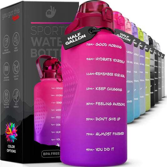 YOU GOT THIS LIVING Motivational Water Bottle with Time Marker,Half Gallon Water bottle with Straw 64 oz/2.2L Gym Water Bottle, Achieve All-Day Hydration SpillProof, BPA FREE