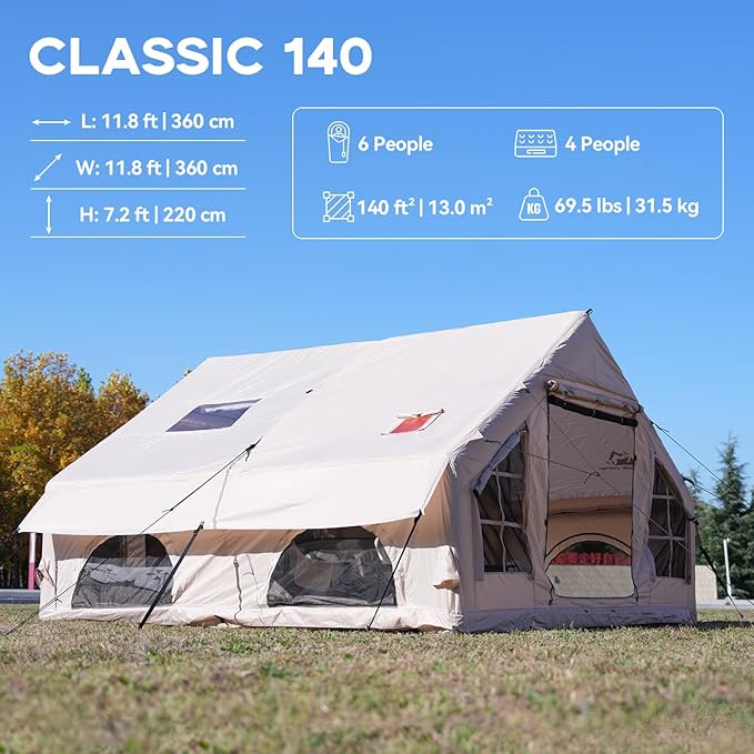 Inflatable Camping Tent with Pump,4-6 Person Waterproof Blow Up Air Tent for Camping Hiking,Easy to Set Up 4-Season Inflatable House Tent with Oversized Canopy.