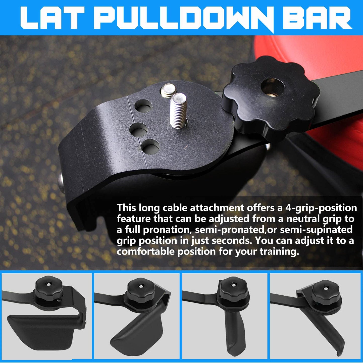 Home Gym Fitness Spreader Bar, Multi-Grip Wide Lat Pull Down Bar, Neutral Grip Handle, Lat Pulldown Attachments Long Bar for Cable Pulley System Machine, T-bar Row Landmine Attachment (SP-B03)