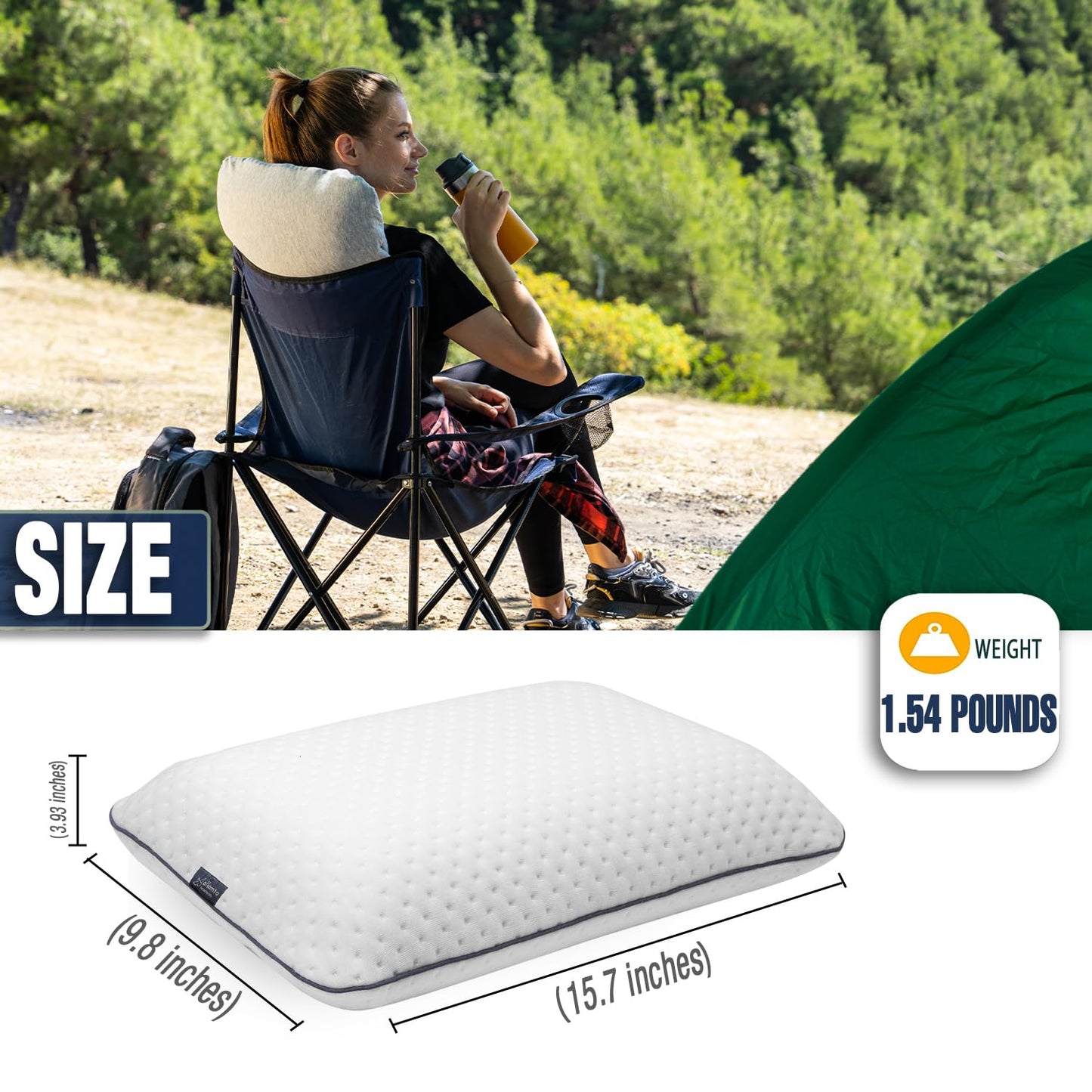 alkamto Memory Foam Pillow for Travel and Camping with Extra Cotton Cover – Easy to Carry Portable Bag (White)