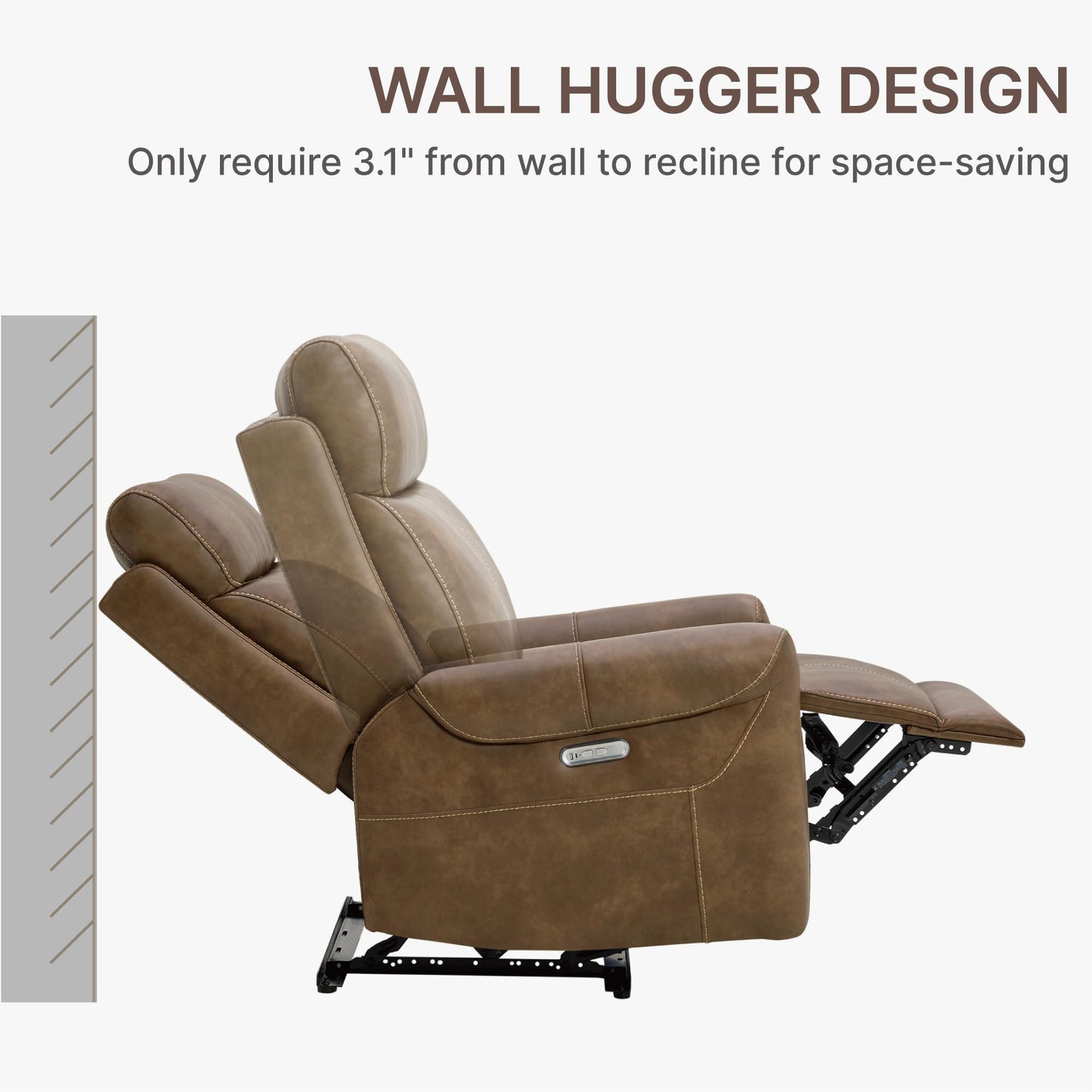KISLOT Leather Recliner Chair for Adults Wall Hugger RV Recliner with USB Charging Ports Electric Power Reclining Sofa for Living Room Home Theater Seating Bedroom