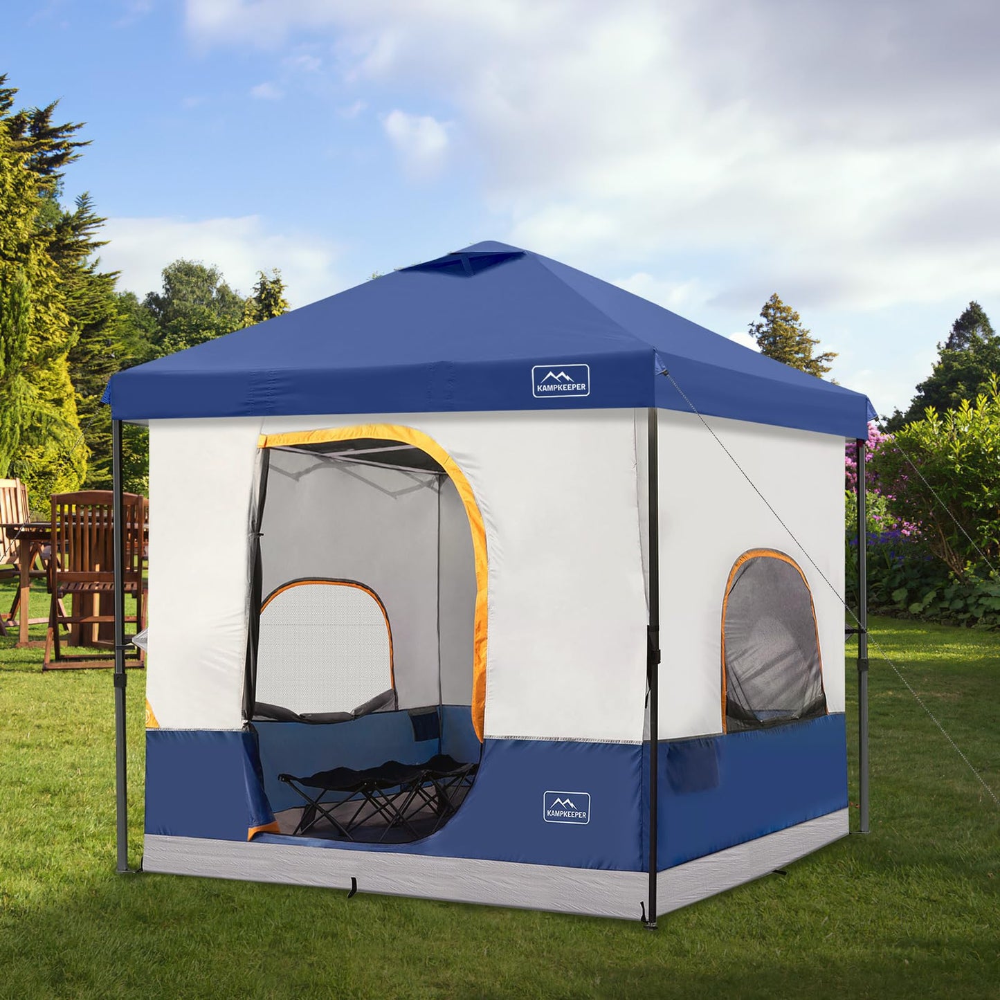 KAMPKEEPER 6 Person Camping Tent, 10x10 Pop Up Canopy Tent with Camping Cube, Converts 10'x10' Straight Leg Canopy into Camping Inner Tent–Fully Vented Roof(Canopy & Frame Included) (Navy Blue)