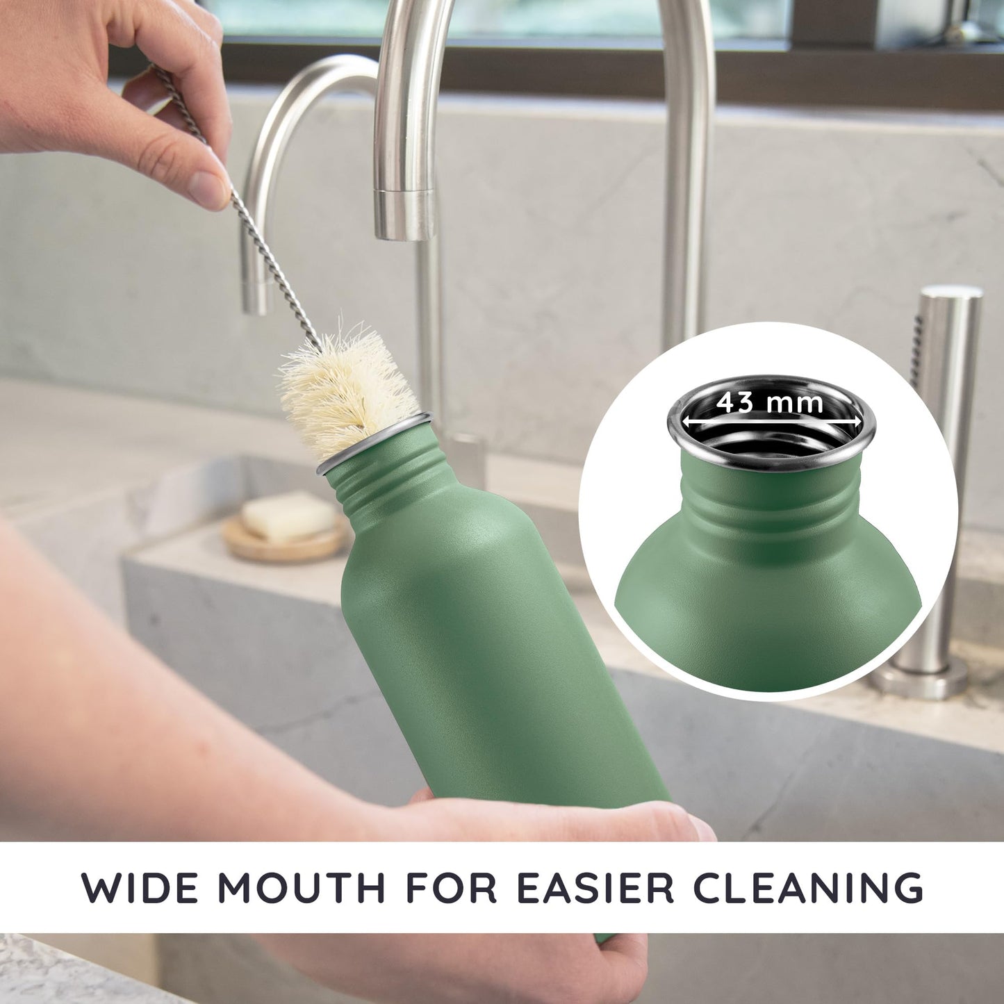 Bambaw Reusable Water Bottle 16 oz, Green Water Bottle Metal, Non-insulated Single Wall Stainless Steel Bottle, BPA Free Water Bottle Small, Metal Water Bottle for School – Sage Green