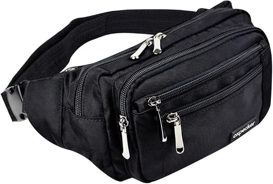 Oxpecker Waist Pack Bag with Rain Cover, Waterproof Fanny Pack for Men&Women, Workout Traveling Casual Running Hiking Cycling, Hip Bum Bag (black)